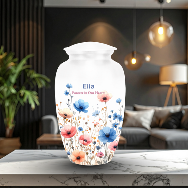 Handmade floral cremation urn for human ashes