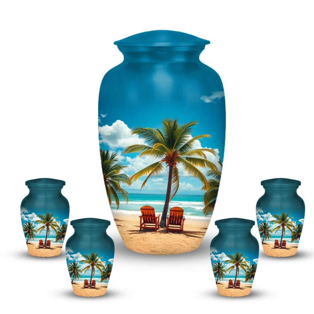 tropical beach palm tree cremation urn for human ashes, handmade aluminum memorial urn – photo 10