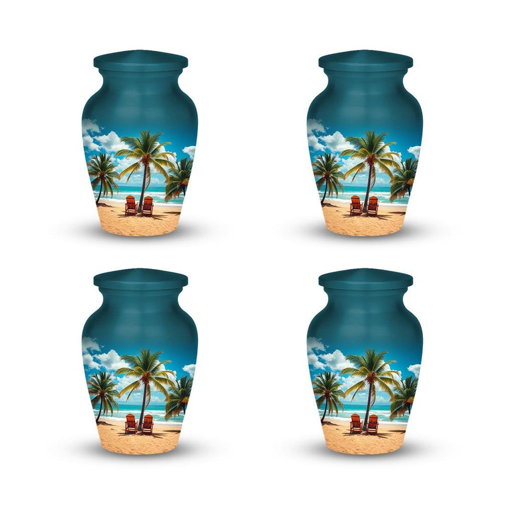 tropical beach palm tree cremation urn for human ashes, handmade aluminum memorial urn – photo 9