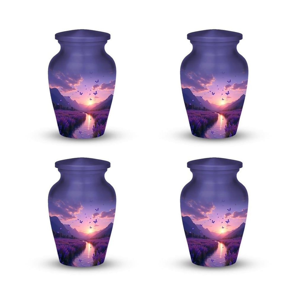 lavender field purple butterfly cremation urn for human ashes, handmade aluminum memorial urn – photo 8