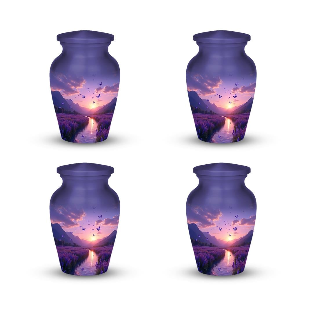 lavender field purple butterfly cremation urn for human ashes, handmade aluminum memorial urn – photo 8