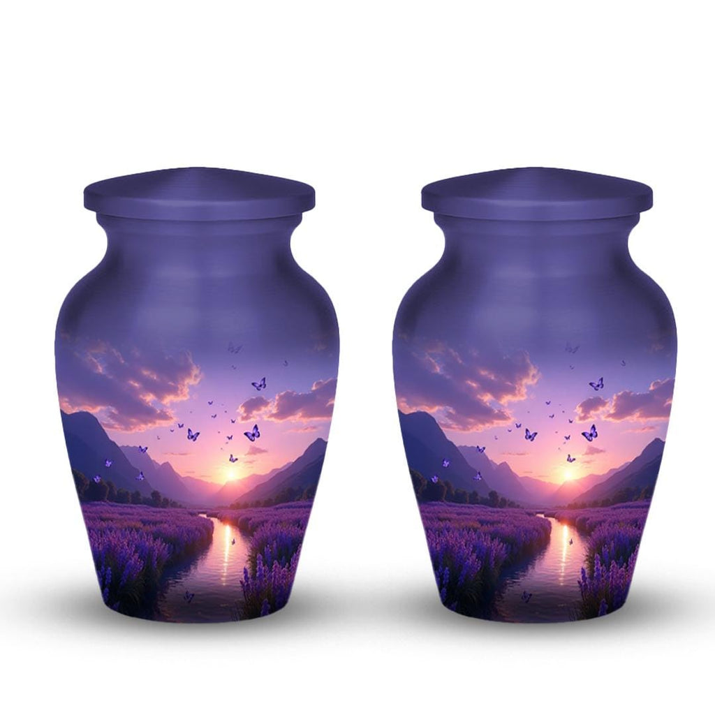 lavender field purple butterfly cremation urn for human ashes, handmade aluminum memorial urn – photo 7