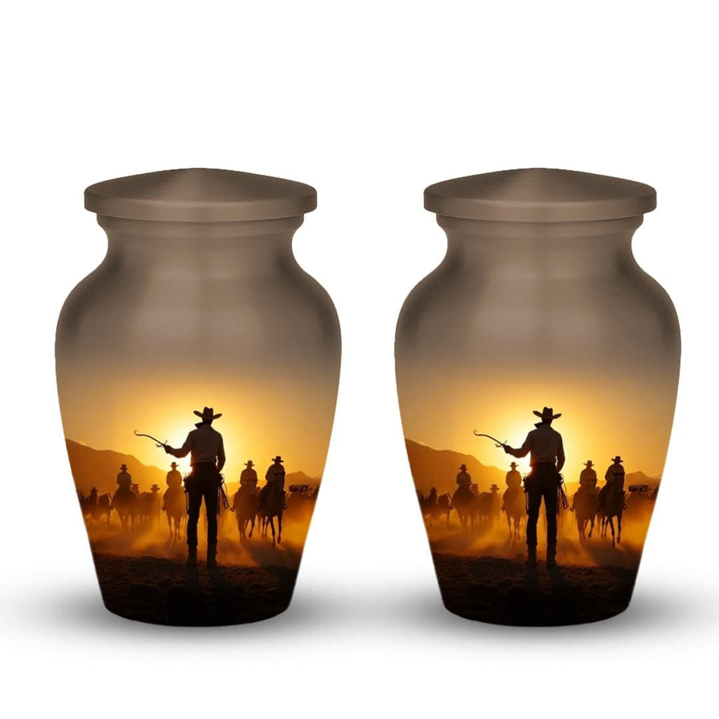 western cowboy cremation urn for human ashes, handmade aluminum memorial urn – photo 8