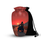 biker motorcycle sunset cremation urn for human ashes, handmade aluminum memorial urn – photo 2