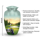 golf course sunset cremation urn for human ashes, handmade aluminum memorial urn – photo 3