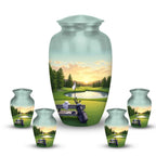 golf course sunset cremation urn for human ashes, handmade aluminum memorial urn – photo 10