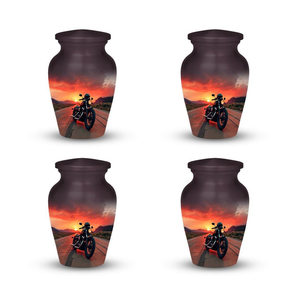 motorcycle sunset rider cremation urn for human ashes, handmade aluminum memorial urn – photo 9