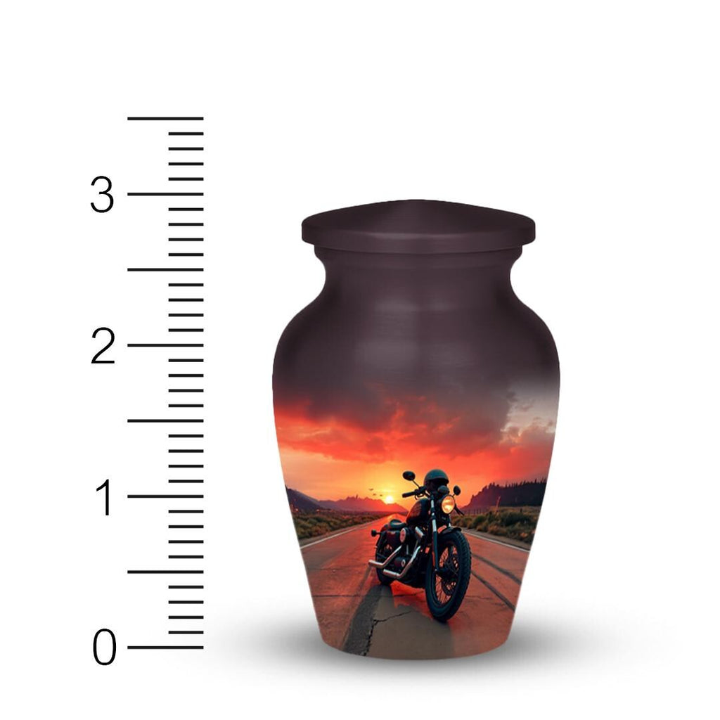motorcycle sunset rider cremation urn for human ashes, handmade aluminum memorial urn – photo 7