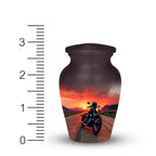 motorcycle sunset rider cremation urn for human ashes, handmade aluminum memorial urn – photo 7