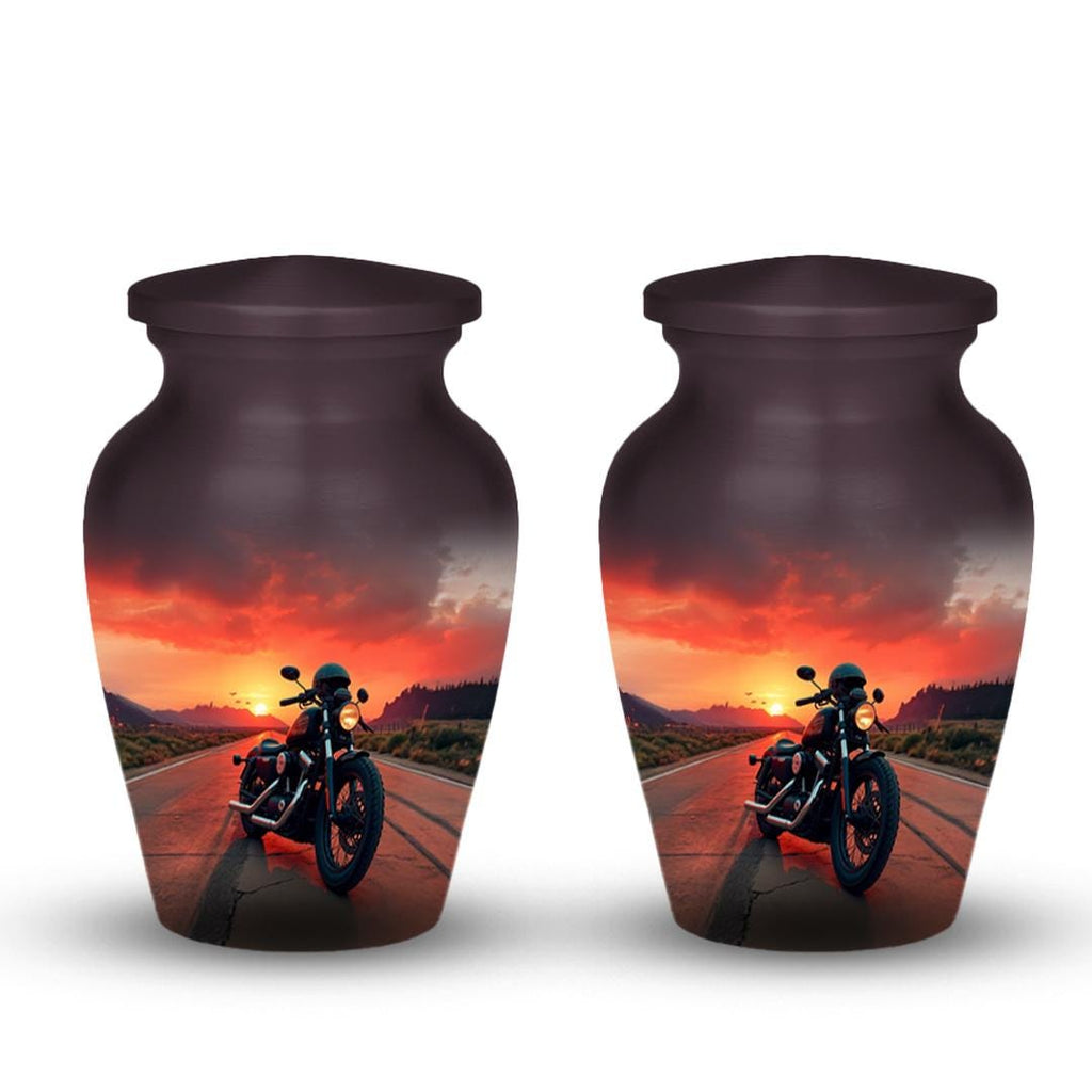 motorcycle sunset rider cremation urn for human ashes, handmade aluminum memorial urn – photo 8