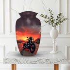motorcycle sunset rider cremation urn for human ashes, handmade aluminum memorial urn – photo 4