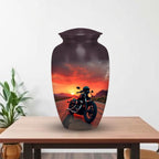 motorcycle sunset rider cremation urn for human ashes, handmade aluminum memorial urn – photo 5