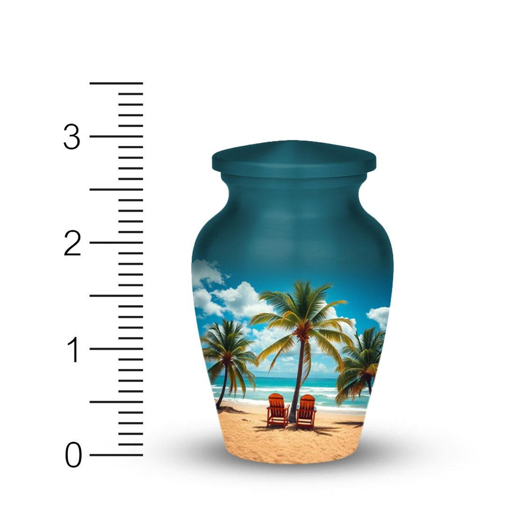 tropical beach palm tree cremation urn for human ashes, handmade aluminum memorial urn – photo 7