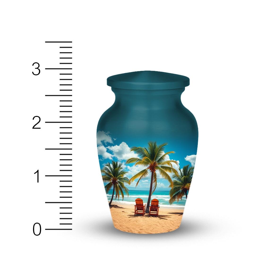 tropical beach palm tree cremation urn for human ashes, handmade aluminum memorial urn – photo 7