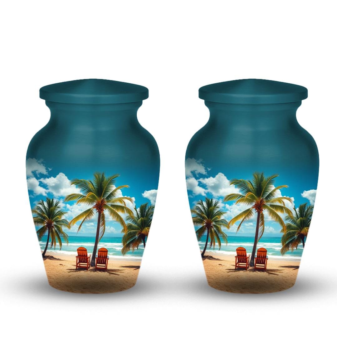 tropical beach palm tree cremation urn for human ashes, handmade aluminum memorial urn – photo 8
