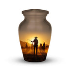 western cowboy cremation urn for human ashes, handmade aluminum memorial urn – photo 6