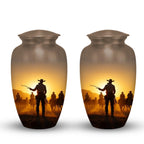 western cowboy cremation urn for human ashes, handmade aluminum memorial urn – photo 3