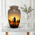 western cowboy cremation urn for human ashes, handmade aluminum memorial urn – photo 5