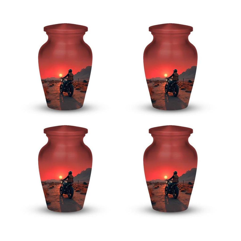biker motorcycle sunset cremation urn for human ashes, handmade aluminum memorial urn – photo 9