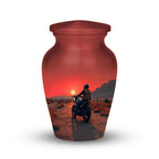 biker motorcycle sunset cremation urn for human ashes, handmade aluminum memorial urn – photo 6