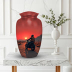 biker motorcycle sunset cremation urn for human ashes, handmade aluminum memorial urn – photo 4