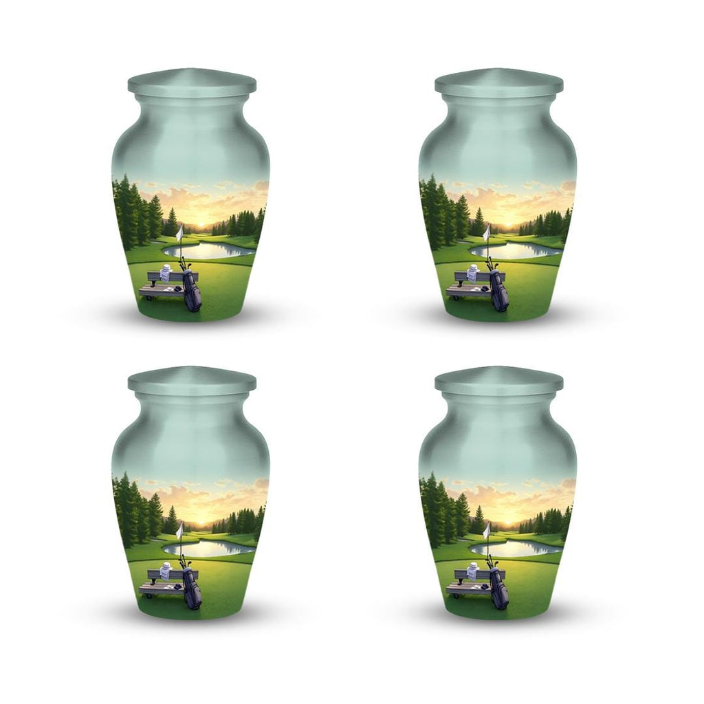 golf course sunset cremation urn for human ashes, handmade aluminum memorial urn – photo 9