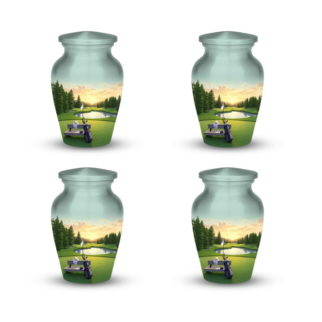 golf course sunset cremation urn for human ashes, handmade aluminum memorial urn – photo 9