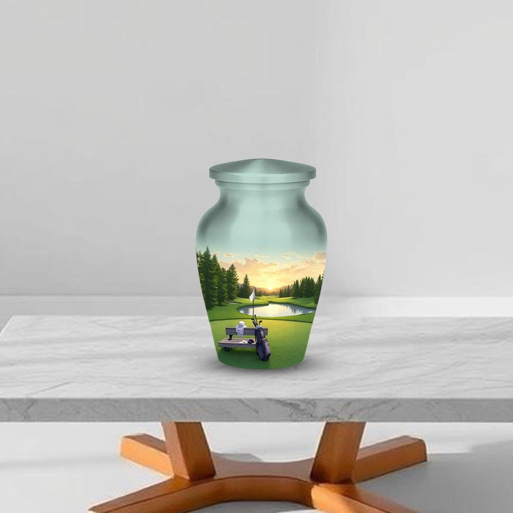 golf course sunset cremation urn for human ashes, handmade aluminum memorial urn – photo 6