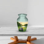 golf course sunset cremation urn for human ashes, handmade aluminum memorial urn – photo 6