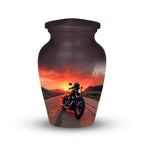 motorcycle sunset rider cremation urn for human ashes, handmade aluminum memorial urn – photo 6