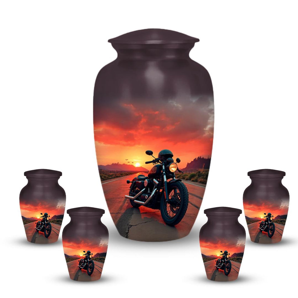 motorcycle sunset rider cremation urn for human ashes, handmade aluminum memorial urn – photo 10