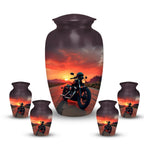 motorcycle sunset rider cremation urn for human ashes, handmade aluminum memorial urn – photo 10