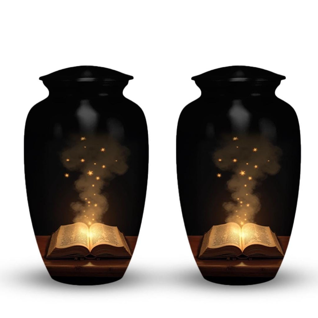 book lover teacher cremation urn for human ashes, handmade aluminum memorial urn – photo 3
