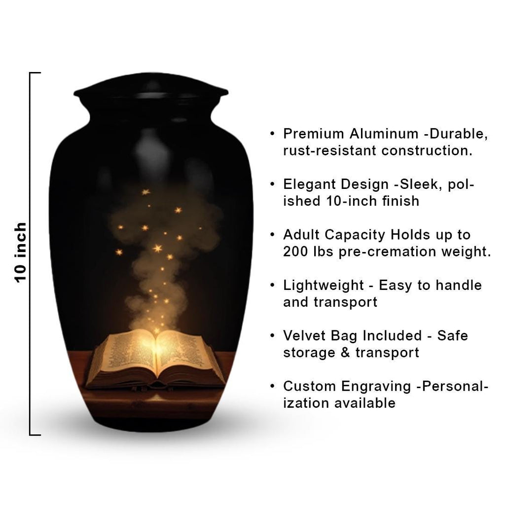 book lover teacher cremation urn for human ashes, handmade aluminum memorial urn – photo 4