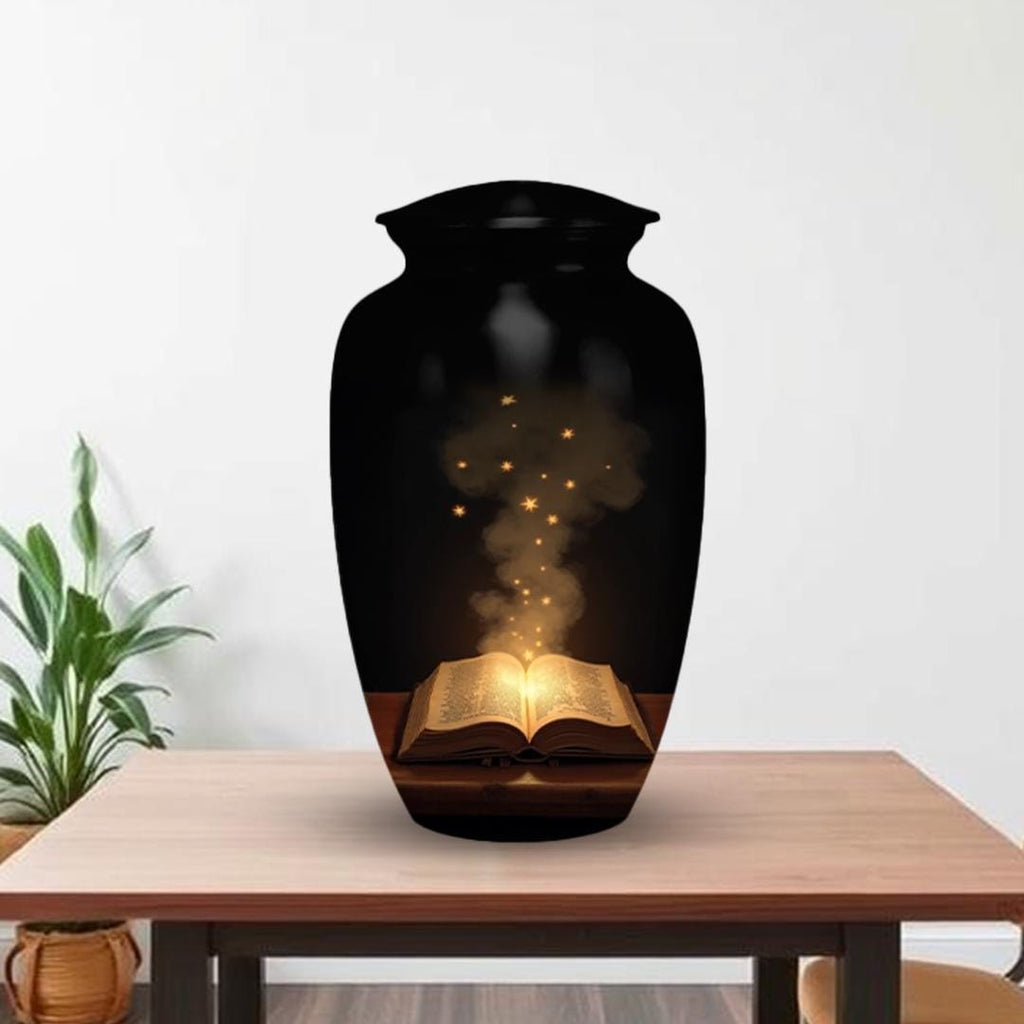 book lover teacher cremation urn for human ashes, handmade aluminum memorial urn – photo 7