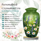 green wildflower floral cremation urn for human ashes, handmade aluminum memorial urn – photo 8