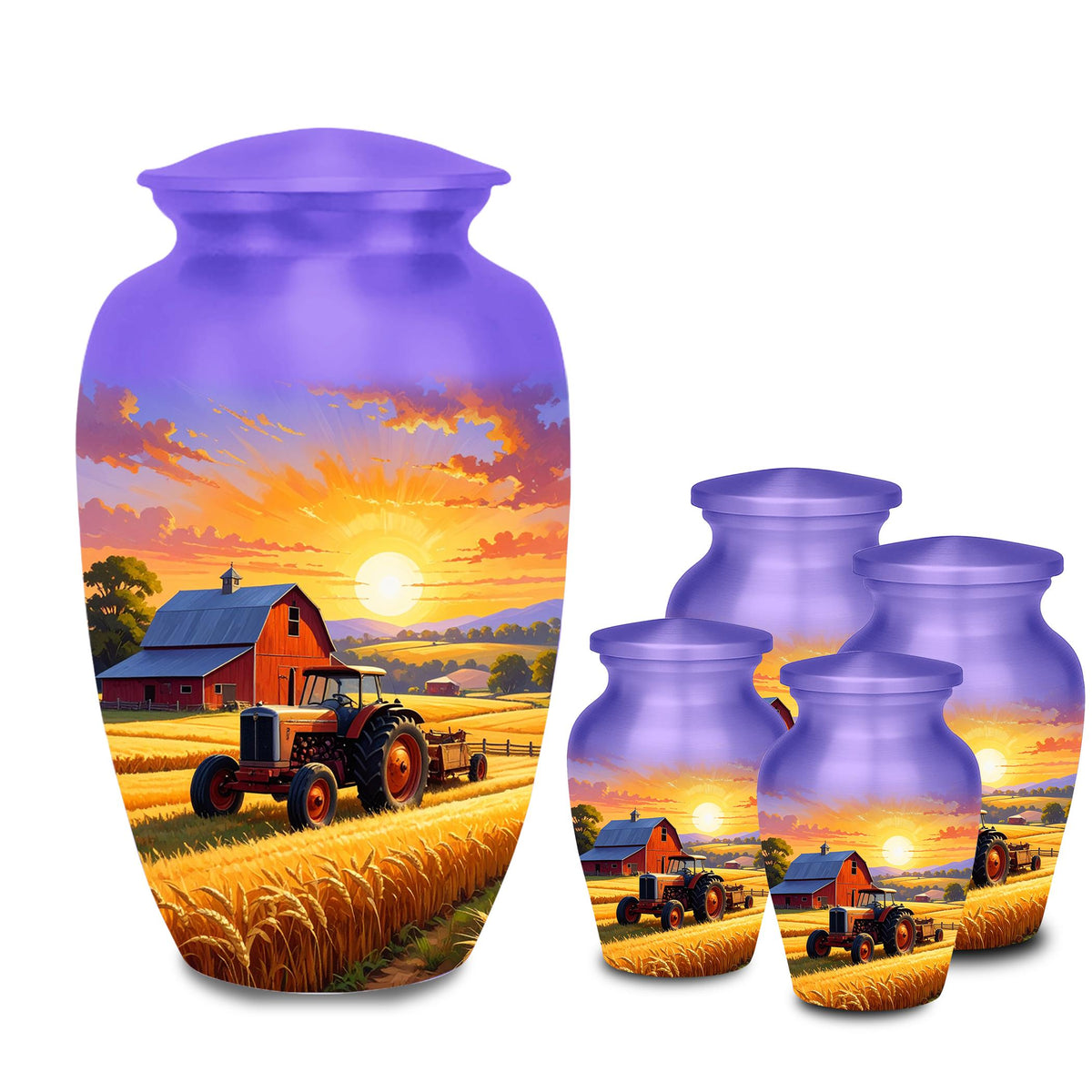 tractor sunset farm cremation urn for human ashes, handmade aluminum memorial urn – photo 4