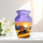 tractor sunset farm cremation urn for human ashes, handmade aluminum memorial urn – photo 3