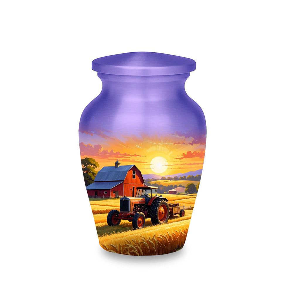 tractor sunset farm cremation urn for human ashes, handmade aluminum memorial urn – photo 8