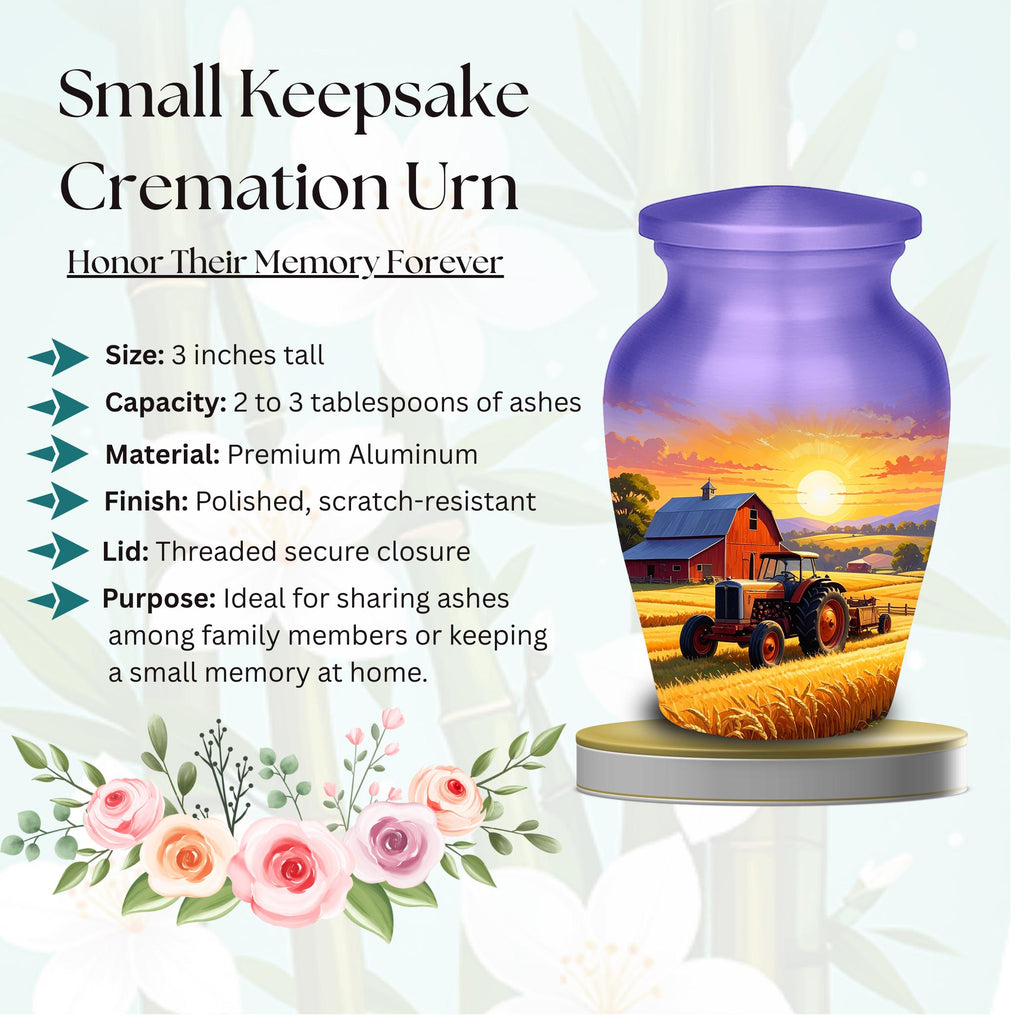 tractor sunset farm cremation urn for human ashes, handmade aluminum memorial urn – photo 7