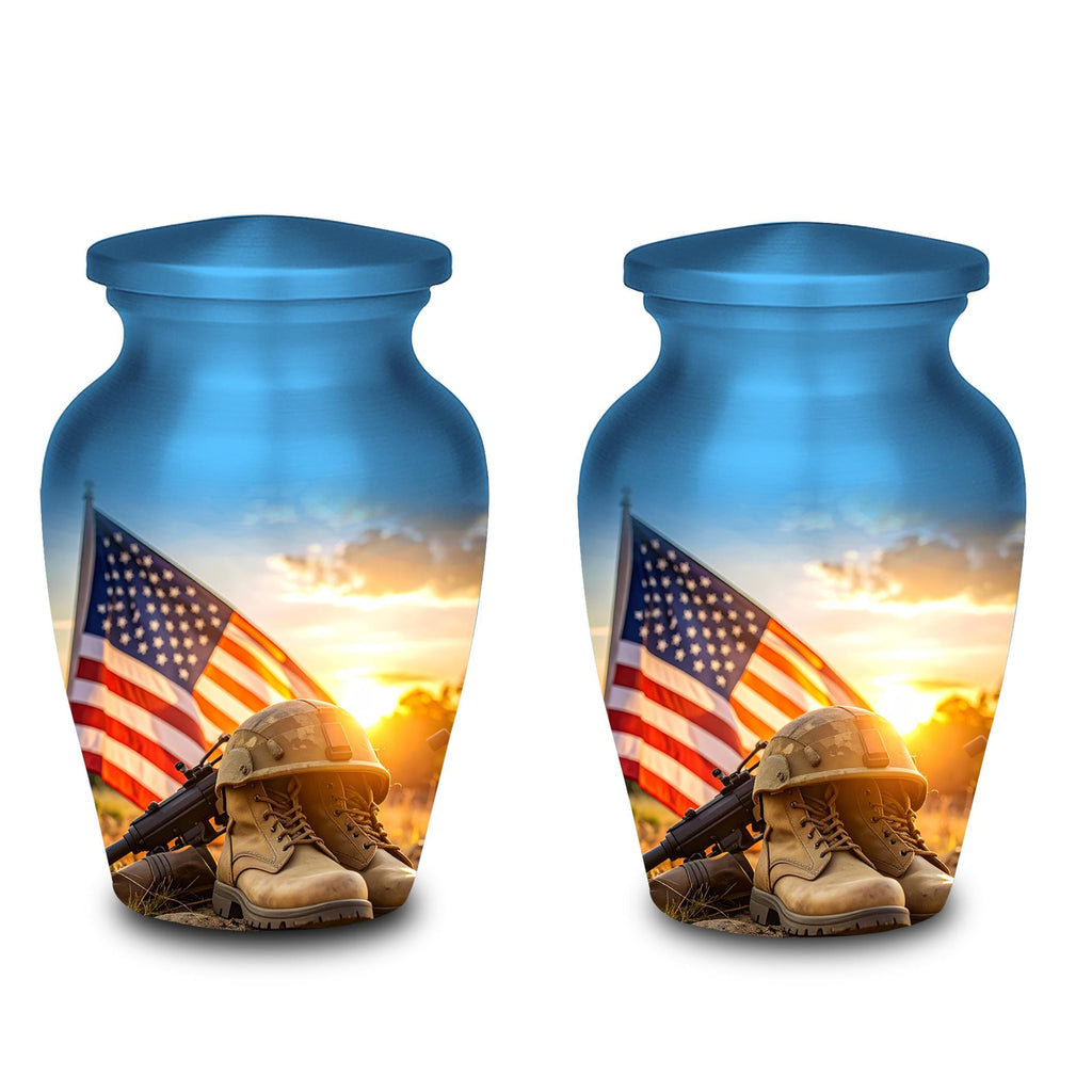 american flag military cremation urn for human ashes, handmade aluminum memorial urn – photo 8