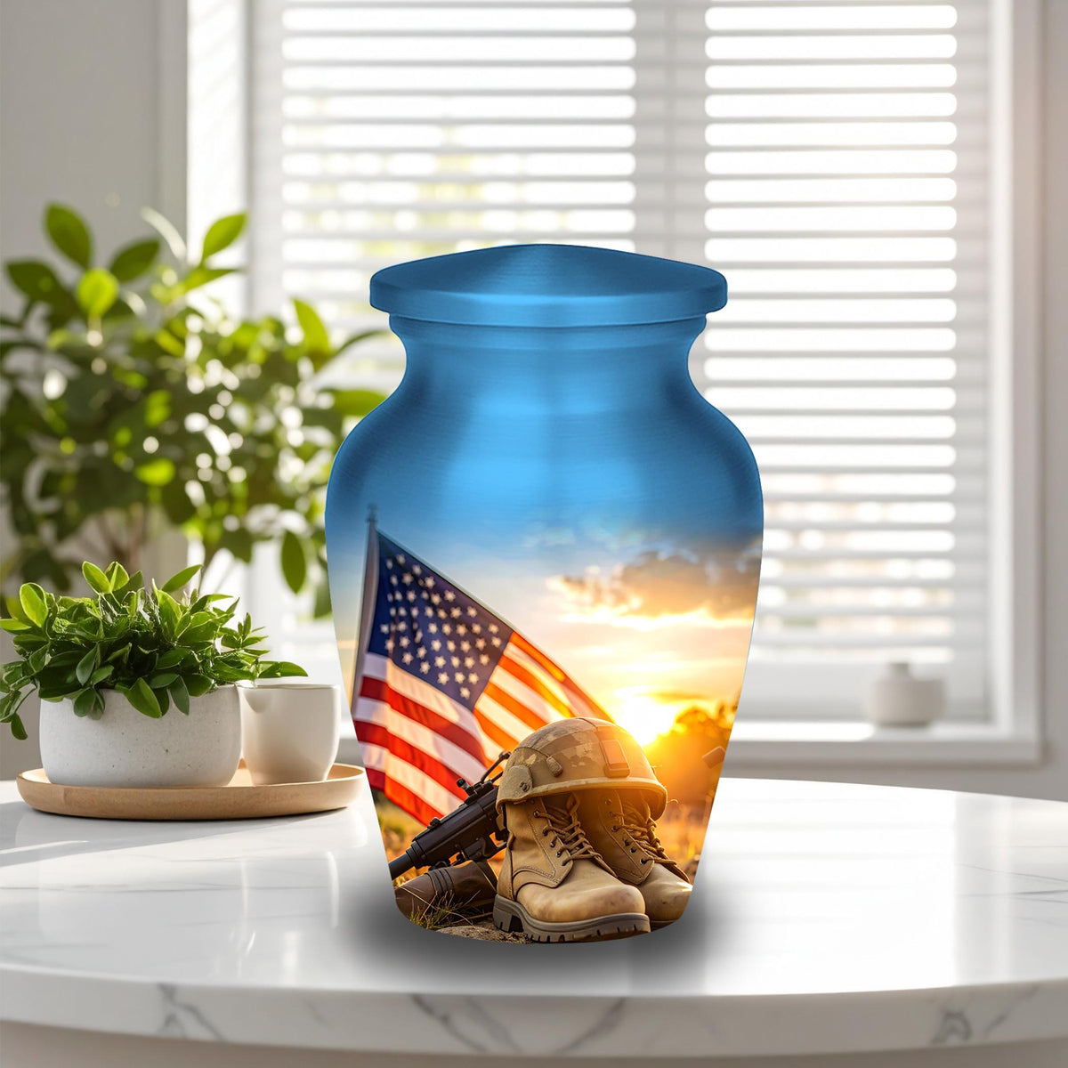 american flag military cremation urn for human ashes, handmade aluminum memorial urn – photo 5