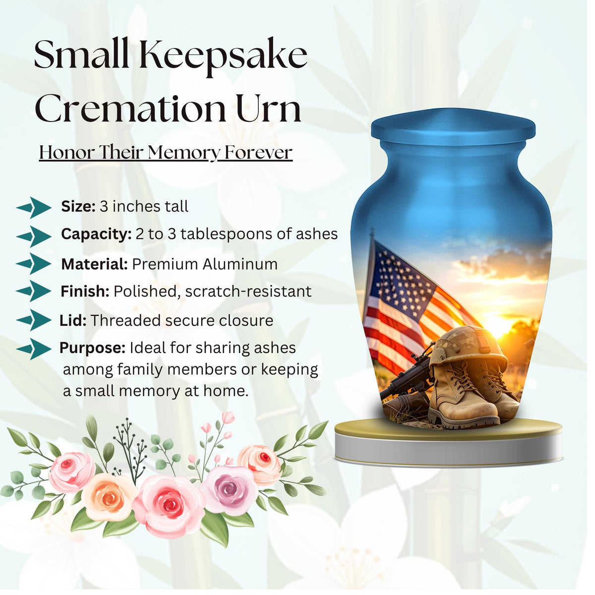 american flag military cremation urn for human ashes, handmade aluminum memorial urn – photo 7