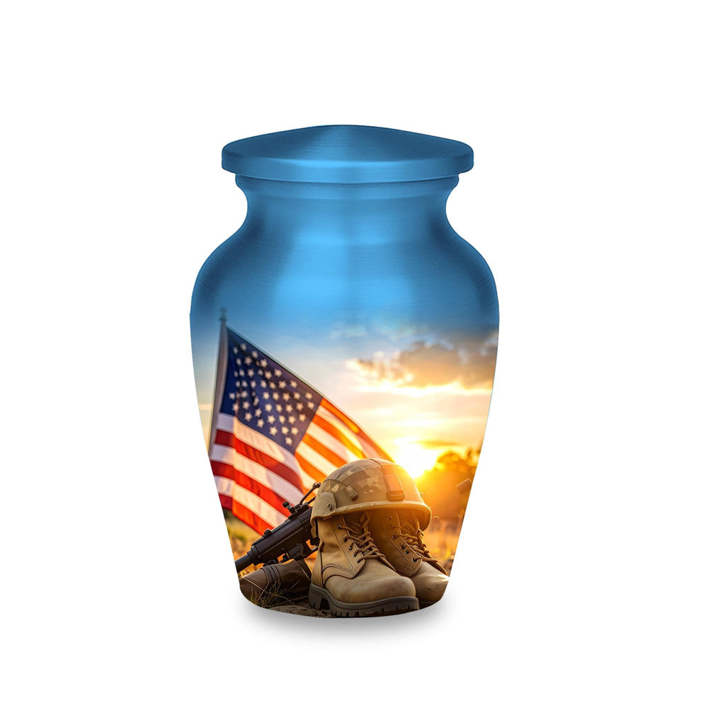 american flag military cremation urn for human ashes, handmade aluminum memorial urn – photo 6