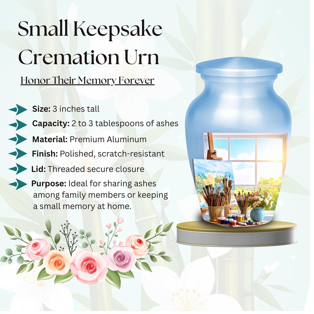 artist painter studio cremation urn for human ashes, handmade aluminum memorial urn – photo 4