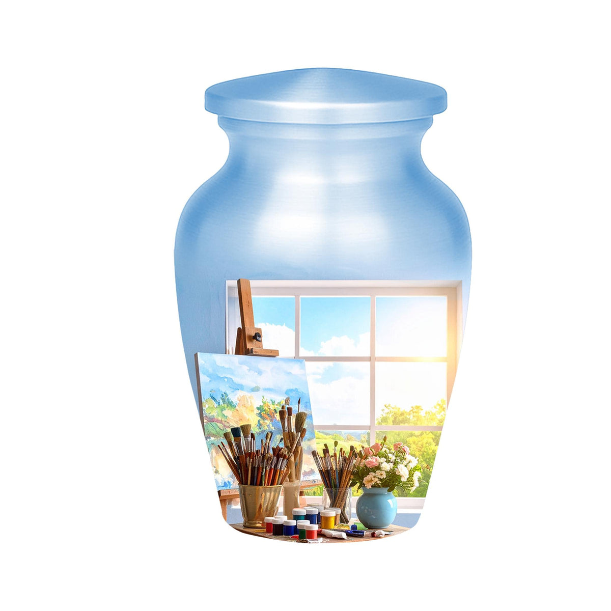 artist painter studio cremation urn for human ashes, handmade aluminum memorial urn – photo 3