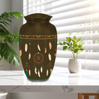dreamcatcher feather cremation urn for human ashes, handmade aluminum memorial urn – photo 5