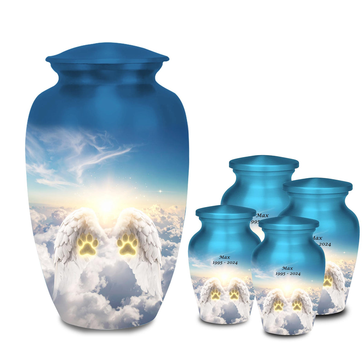 angel wings paw prints cremation urn for pet ashes, handmade aluminum memorial urn – photo 8