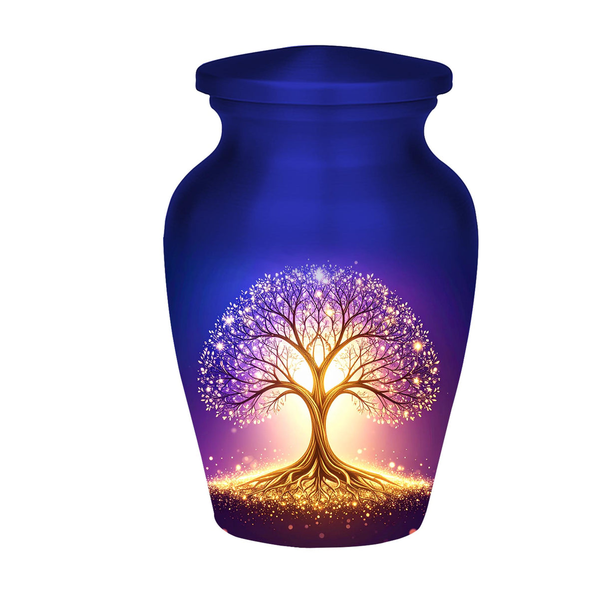 glowing golden tree of life cremation urn for human ashes, handmade aluminum memorial urn – photo 6