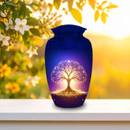 glowing golden tree of life cremation urn for human ashes, handmade aluminum memorial urn – photo 5
